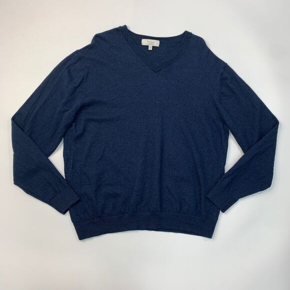 Turnbury Sweater Mens 2XT Tall Man Storm Blue Merino Wool V Neck Pullover - Picture 2 of 14
